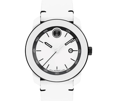 MOVADO BOLD SPORTY 3601131 WHITE DIAL & LEATHER STRAP QUARTZ 42MM MENS WATCH