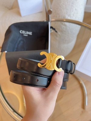 Celine Medium 2.5CM Triomphe Black Belt In Taurillon Leather - Size 80