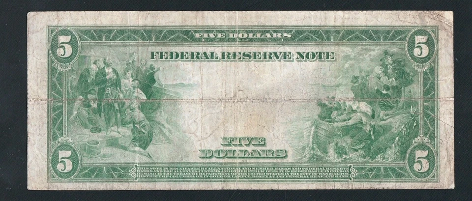 BEAUTIFUL PHILADELPHIA TYPE ONE 1914 $5 FRN. NO PINHOLES OR TEARS  - Image 2 of 2