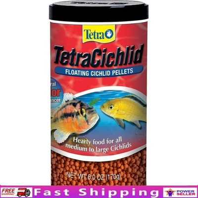 Cichlid Floating Pellets Fish Food Balanced Diet Immune Support Clear Water 6 oz