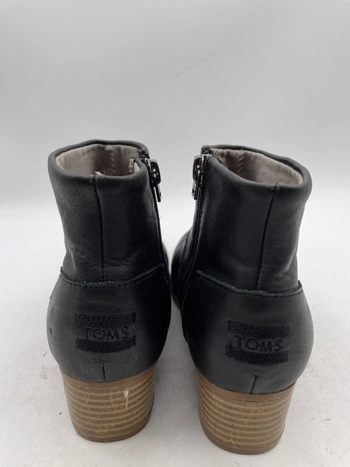 Toms Carpe Diem Ankle Boot Girl's Sz Y3 Black Leather Side Zip Block Heel - Image 3 of 4