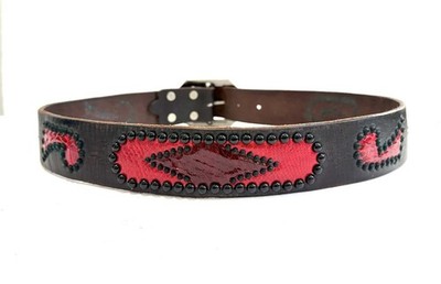 Genuine Joed Black Brown Leather Black Studs Studded Vintage Red Snake Lizard 34
