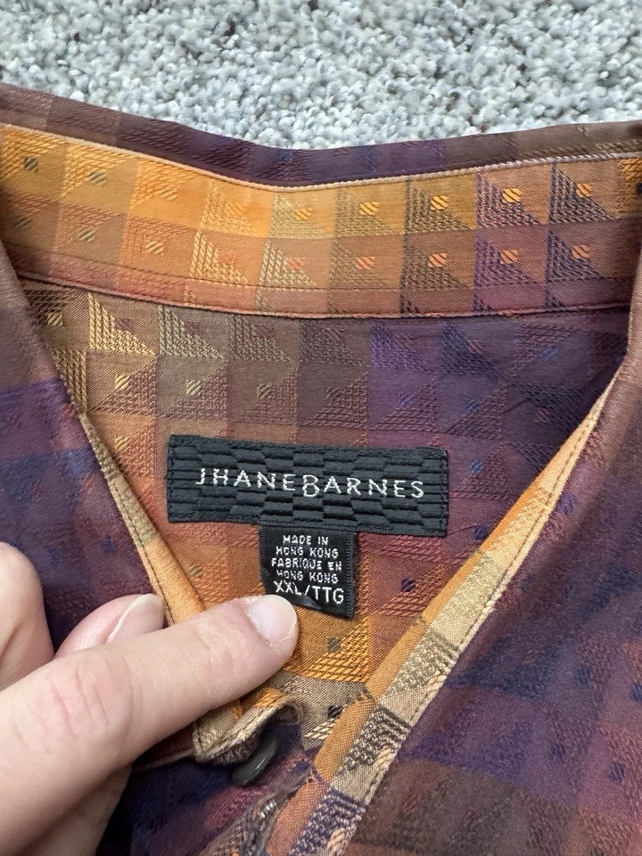 Jhane Barnes Shirt Men XXL Multicolor Geometric Long Sleeve Button Up Vtg - Image 2 of 4