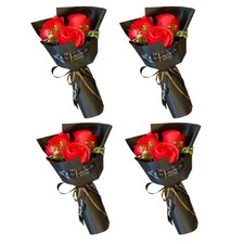 4Pcs Red 3 Heads Artificial Rose Bouquet Soap Flower Petals Valentine Day Gif...