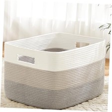 Blanket Basket,Rectangle Woven Baskets for Storage,Laundry Basket for 100L Gray
