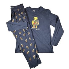 Polo Ralph Lauren Polo Bear Pajama Set Mens Large Blue 100 Cotton 2 Piece Blue