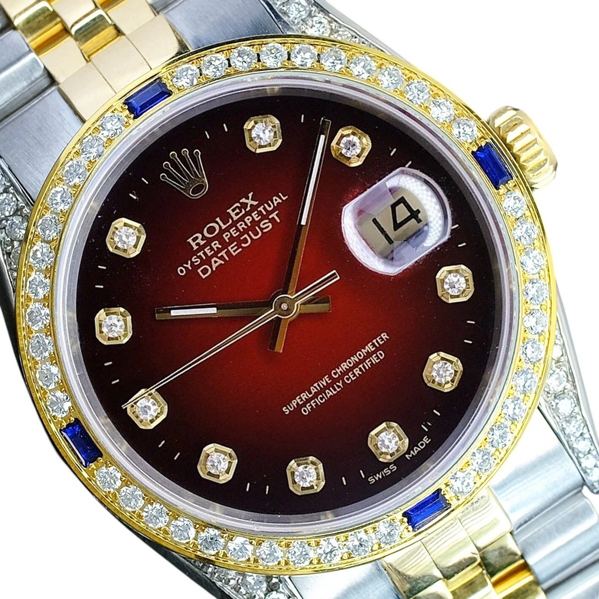 Rolex Datejust Two-Tone Red Vignette Diamond Dial Sapphire Bezel