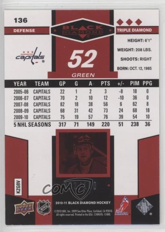 2010-11 Upper Deck Black Diamond Ruby /100 Mike Green #136 - Image 2 of 2