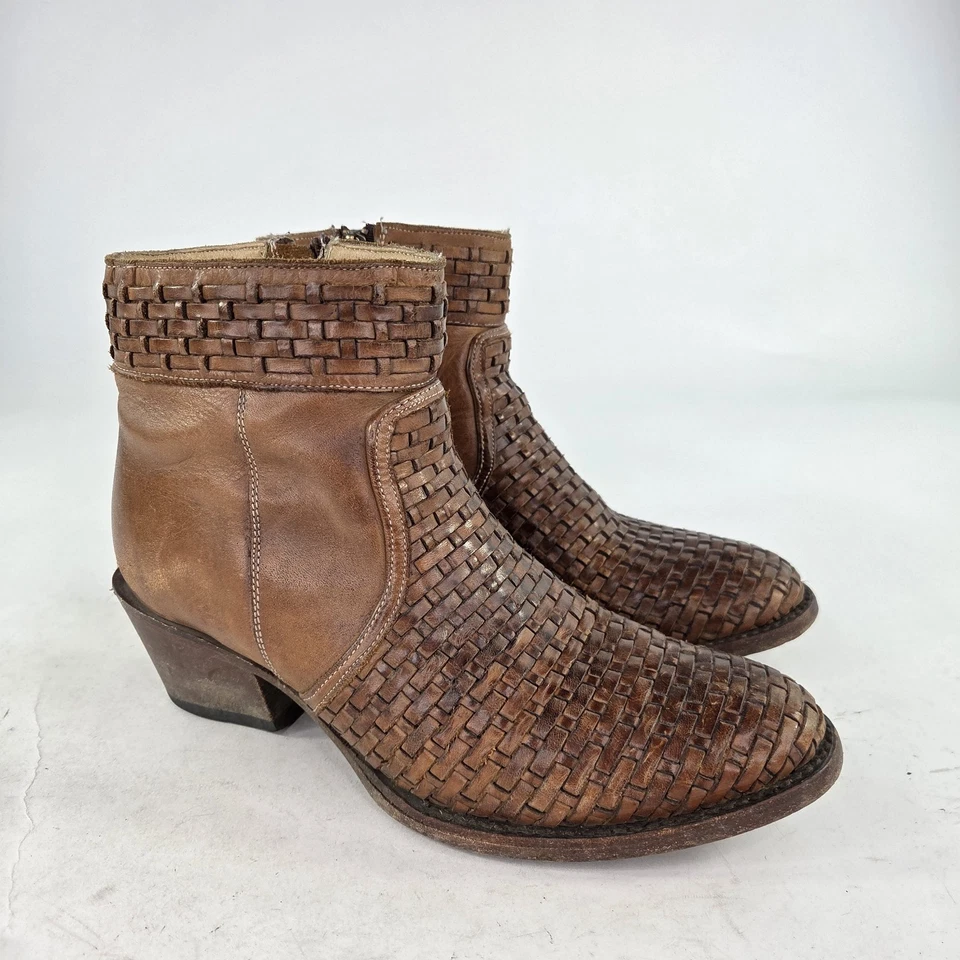 Bota corta Stetson Phoenix punta redonda EE. UU. 8,5 para mujer botines de cuero tejido marrón Foto 4 de 4