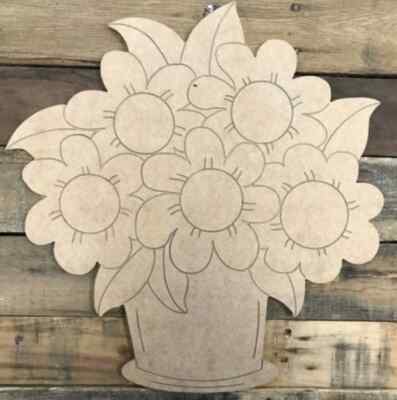 Unfinished DIY Wooden Flowers in Jar Cutout - Paint Your own Spring Sign