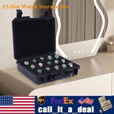 Watch Case for 15 Watches Collectors Display Storage Briefcase Watch Storage Box