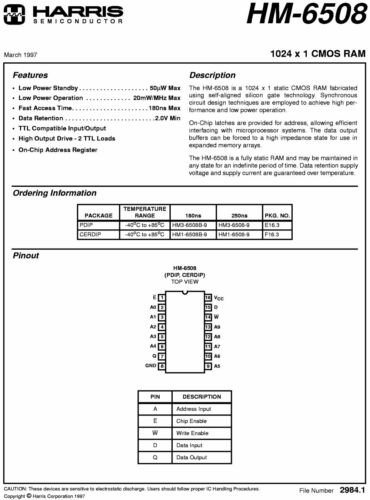 SRAM 256×1 , 256×4 , 1k×1 , 1k×4 , 4k×4 , 16k×1, 64k×1 , 8k×8 , 32k×8 , 128k×8 - Picture 24 of 58