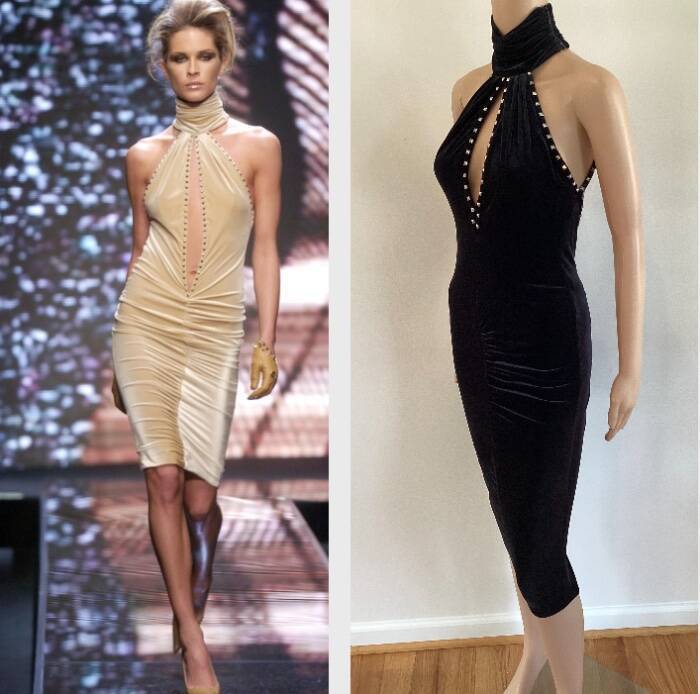 VERSACE VINTAGE PLUNGING HALTER EMBELLISHED DRESS SIZE IT 40 FW