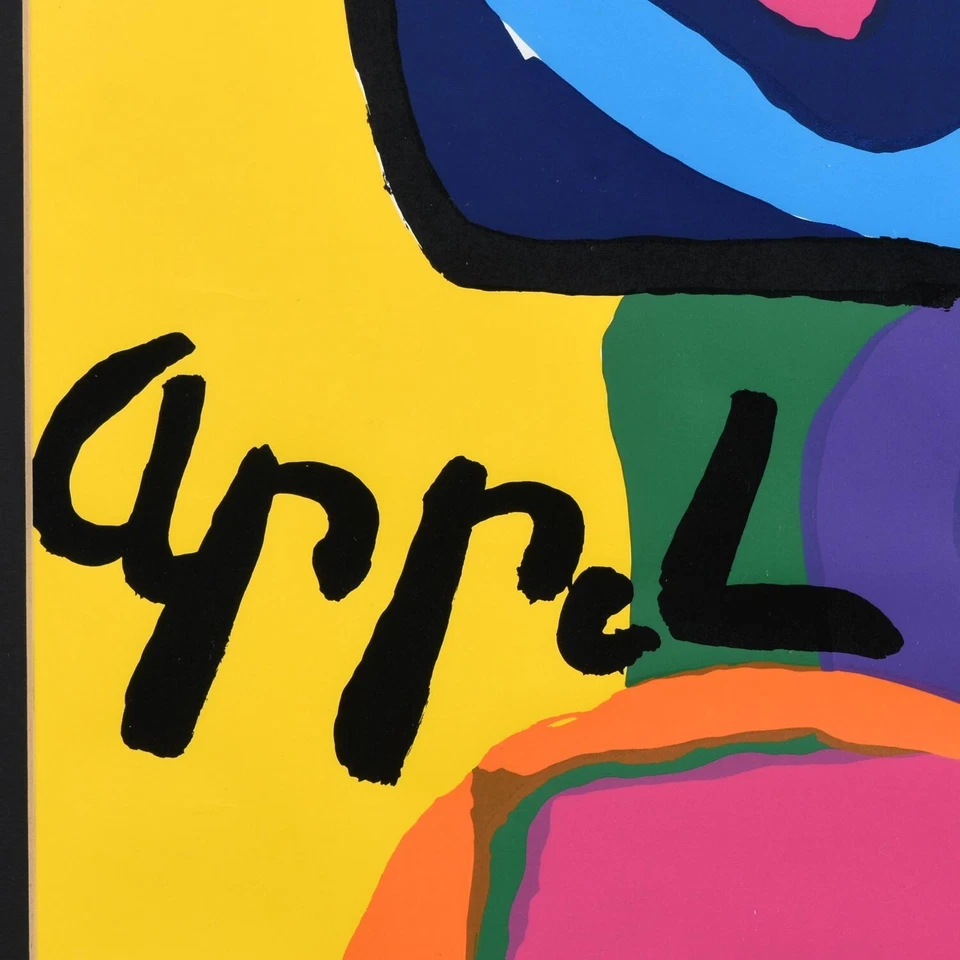 Estampa emoldurada colorida de rinoceronte e macaco Karel Appel década de 1960 - Imagem 4 de 4