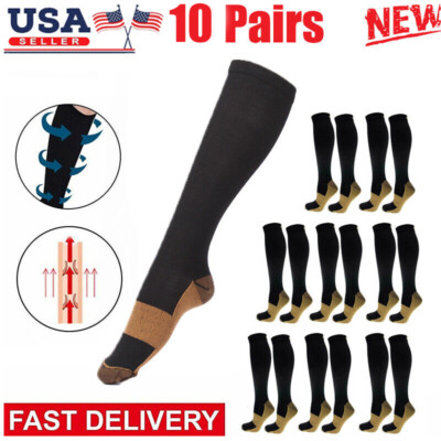 10Pair Copper Compression 20-30mmHg  Graduated Support Socks Mens Womens S/M-XXL