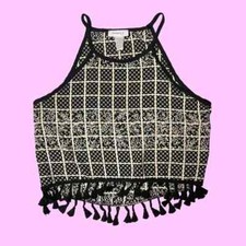 Vintage Y2K Crop Top with Tassles American VTG USA MADE 2000s Geometric Print