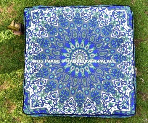 LARGE Ottoman Pouf Cover Square Floor Pillow Cushion Case Mandala Indian Dog Bed - Picture 31 of 56