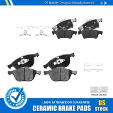 Front + Rear Ceramic Brake Pads w/Clips For 2005-2013 Mazda 3 2006-2015 Mazda 5