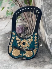 Handmade Rosewood lyre harp 10 string Floral Design Free tuning key & 5 strings