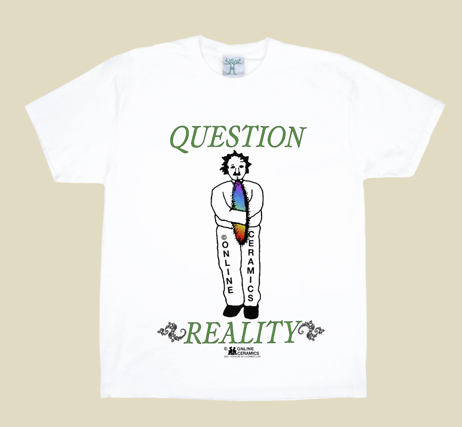 Online Ceramics Question Reality Graphic White Tee Medium  