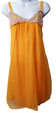 Vintage Nylon Chiffon Babydoll Dress M Lingerie Night Gown Orange 70s Radcliffe