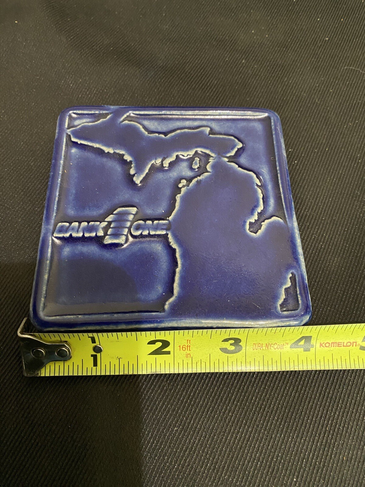 Vtg 2000 Pewabic Detroit Pottery Blue Michigan Tile Bank One Advertising