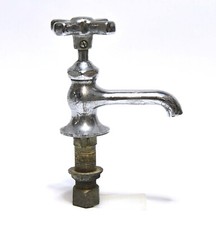 VINTAGE INDUSTRIAL NICKLE OVER BRASS COLD WATER FAUCET FIXTURE SPIGOT BASE MOUNT