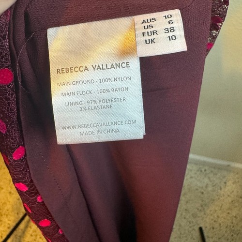 Rebecca Vallance Midnight Kiss Flocked Burgundy Polka Dot Midi Dress Size 6 - Picture 11 of 12