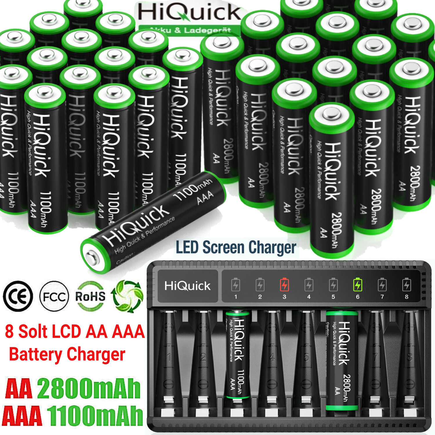 HiQuick AA AAA Rechargeable Batteries 1100mAh 2800mAh Ni-MH Battery/ Charger lot-image
