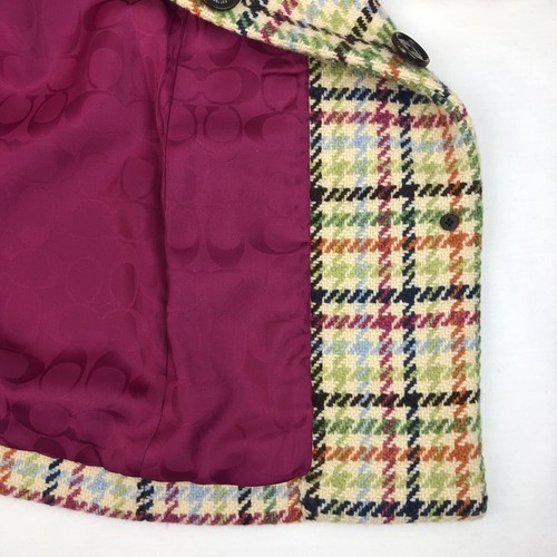 Coach Tweed Hampton Wool Tattersall Plaid Coat Jacket Ivory Multicolor XS - Picture 8 of 12