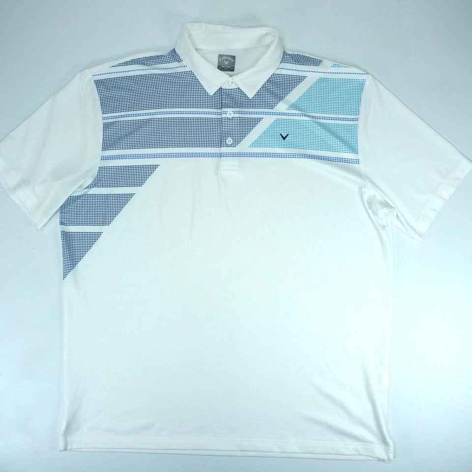 Camisa Polo Callaway Opti Dri Para Hombre XXL Azul Blanco Rendimiento Geométrico Elastizada Foto 2 de 4