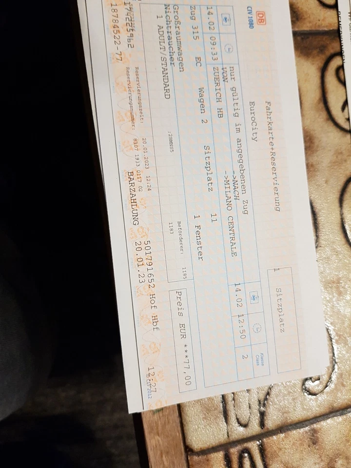 IC/CE tickets 3 verschiedenen Fahrkarten Deutschland nach Italy 14.02.2023 - Bild 2 von 3