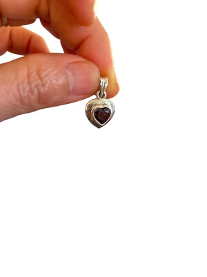 Estate Sale Find Sterling Silver 925 Heart Shape Red Garnet Stone Pendant 7/8 