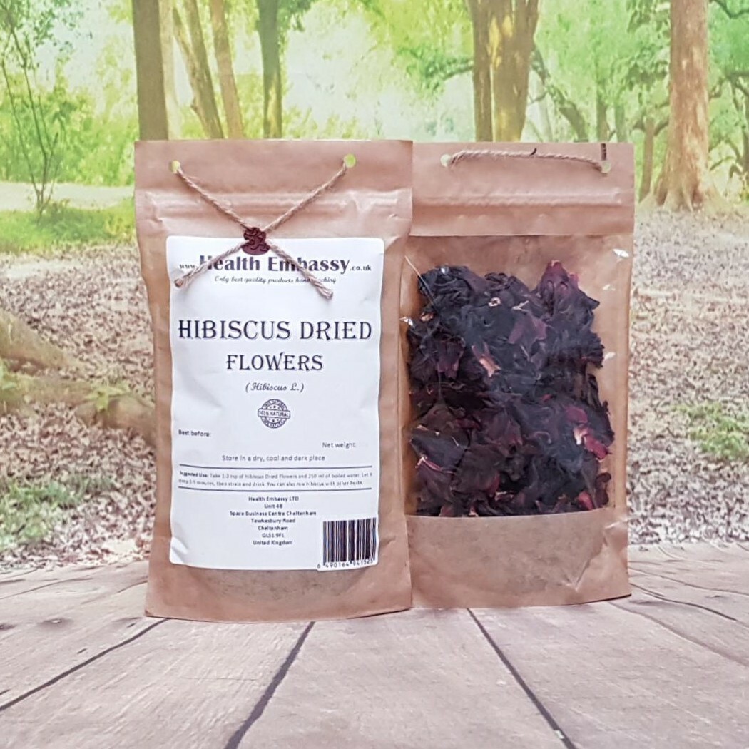 Hibiscus Flower 50g - Health Embassy - Dried Whole Petals -  Natural Loose Tea