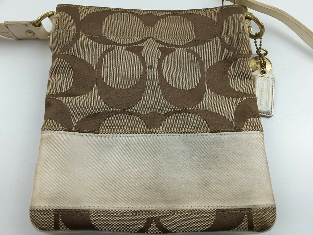 Coach Signature 10129 Swingpack Crossbody Stripe Khaki White