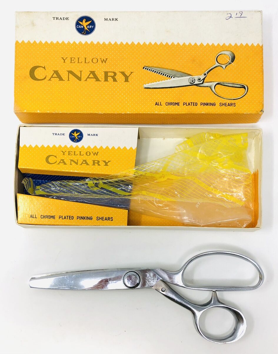 Vintage Yellow Canary Pinking Shears Chrome Plated Sewing Vintage Yellow Canary Pinking Shears Chrome Plated Sewing