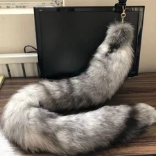 28"47"39" Long Real Silver Blue Fox Fur Tail Real Fox Fur Keychain Cosplay Toys