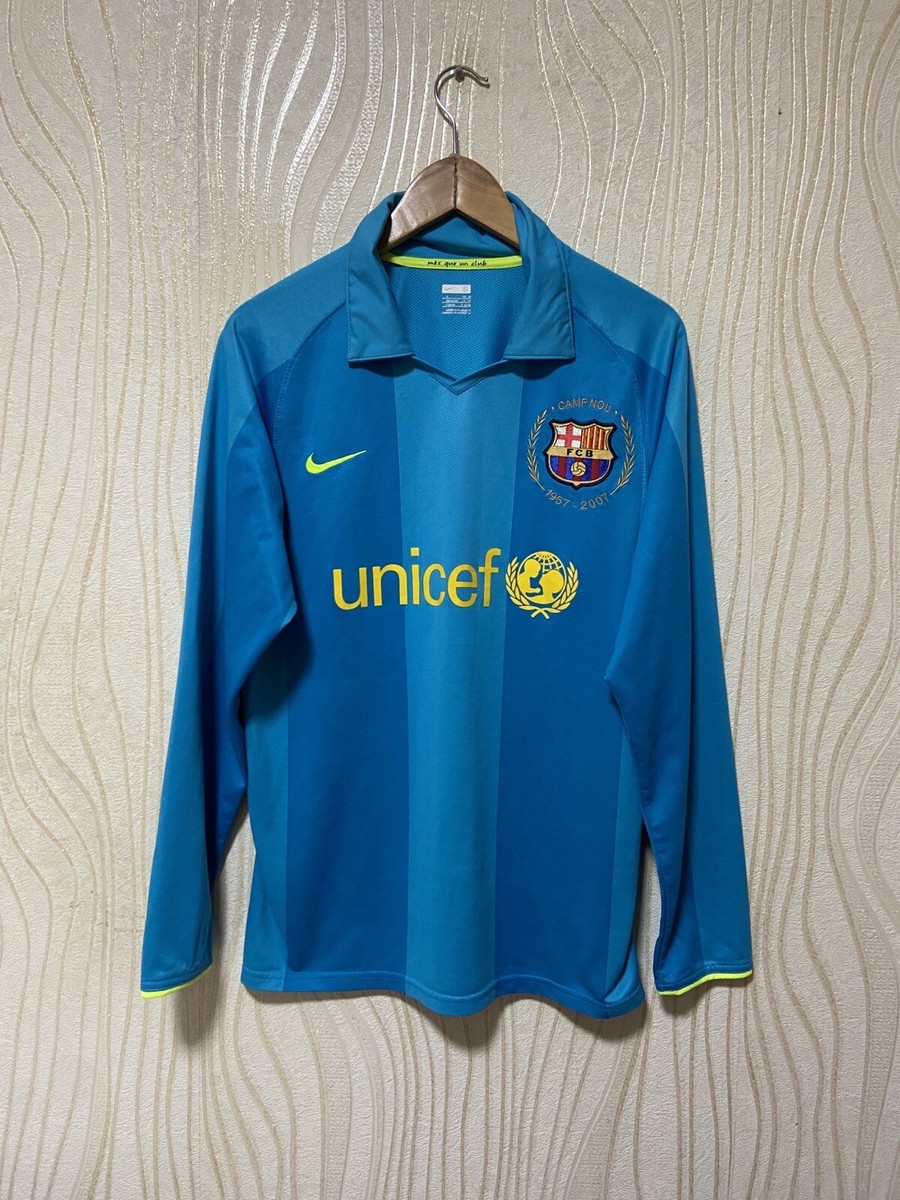 BARCELONA 2007 2008 AWAY SHIRT JERSEY LONG SLEEVE PLAYER ISSUE
