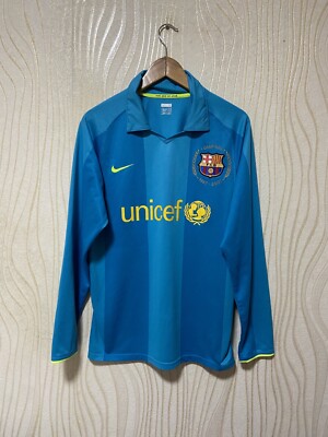 BARCELONA 2007 2008 AWAY SHIRT JERSEY LONG SLEEVE PLAYER ISSUE