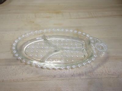 Vintage Hazel Atlas Jewel 3 Compartment Handled Serving Relish Dish FREE SHIPPIN