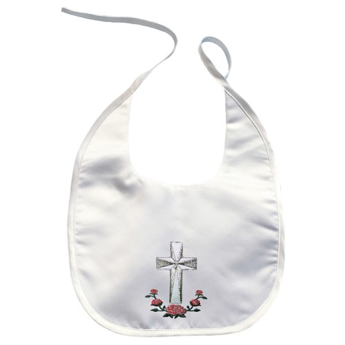 Baby Toddler Christening Baptism White BIB Gold Silver Embroidery Cross Flower - Picture 7 of 14
