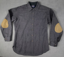 Pendleton Shirt Mens Large Button-Up Wool Elbow Patches Gray Made In USA