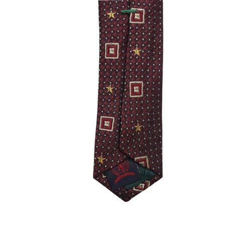 Tommy Hilfiger Krawatte 100% Italienische Seide Burgund Foulard Quadrate Sterne Made in USA - Bild 5 von 8