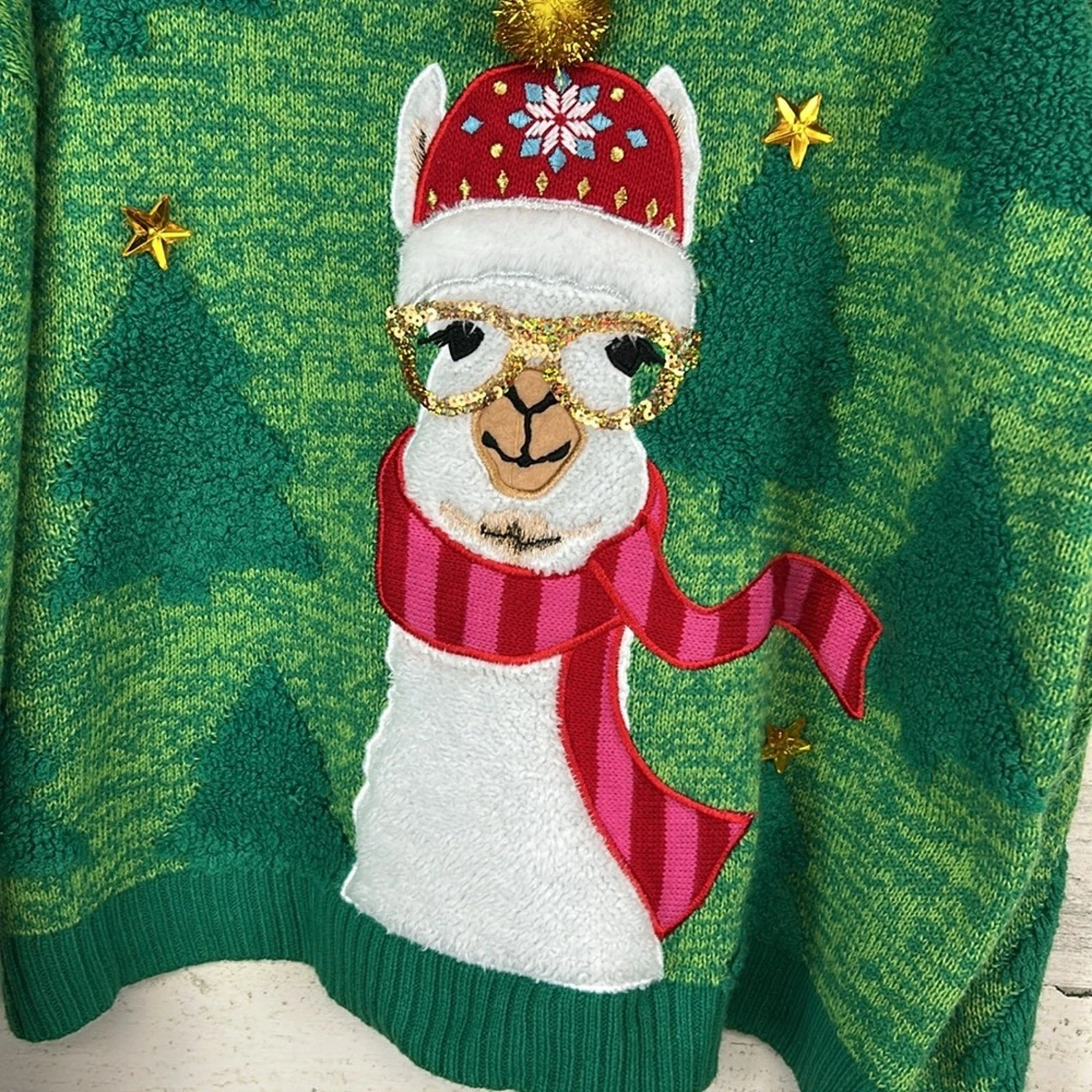 33 Degrees Ugly Christmas Xmas Sweater Llama Glasses Oversized Women’s Size L
