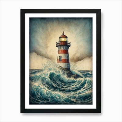 Leuchtturm 3 Kunstdruck gerahmt Wandbild Poster Leinwanddruck Bild