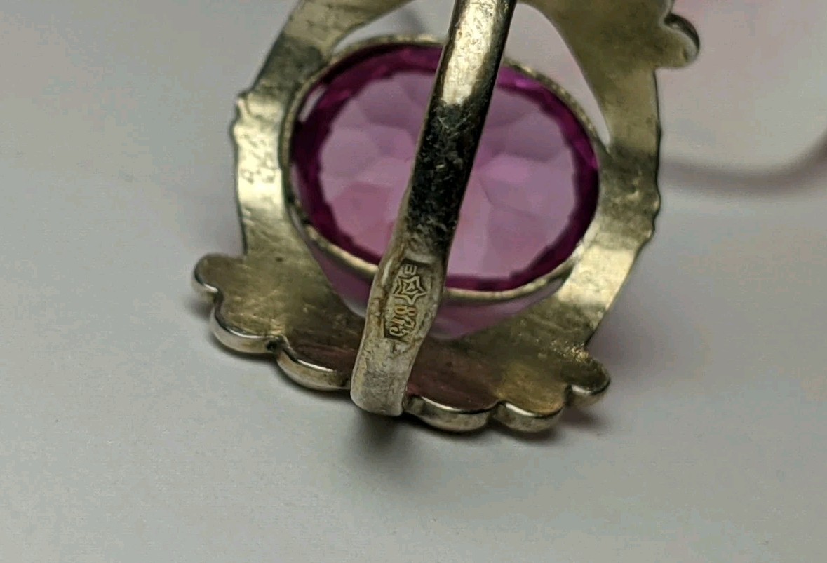 Vintage Soviet ring, 875 silver, pink ruby corund… - image 4