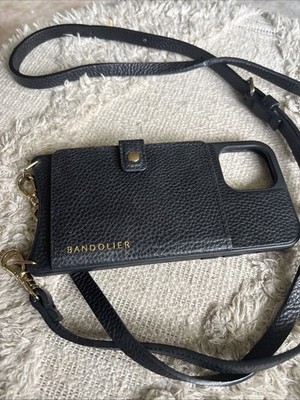 Bandolier  iPhone 15 Plus Black Leather Gold Hardware Crossbody Case Unused