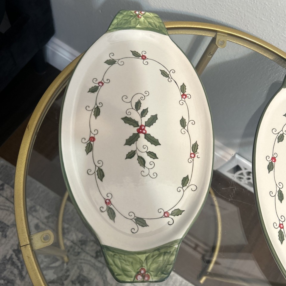 2 Temp-tations Christmas Tray Cardinal Holly Serving Plate Dish Holiday ...