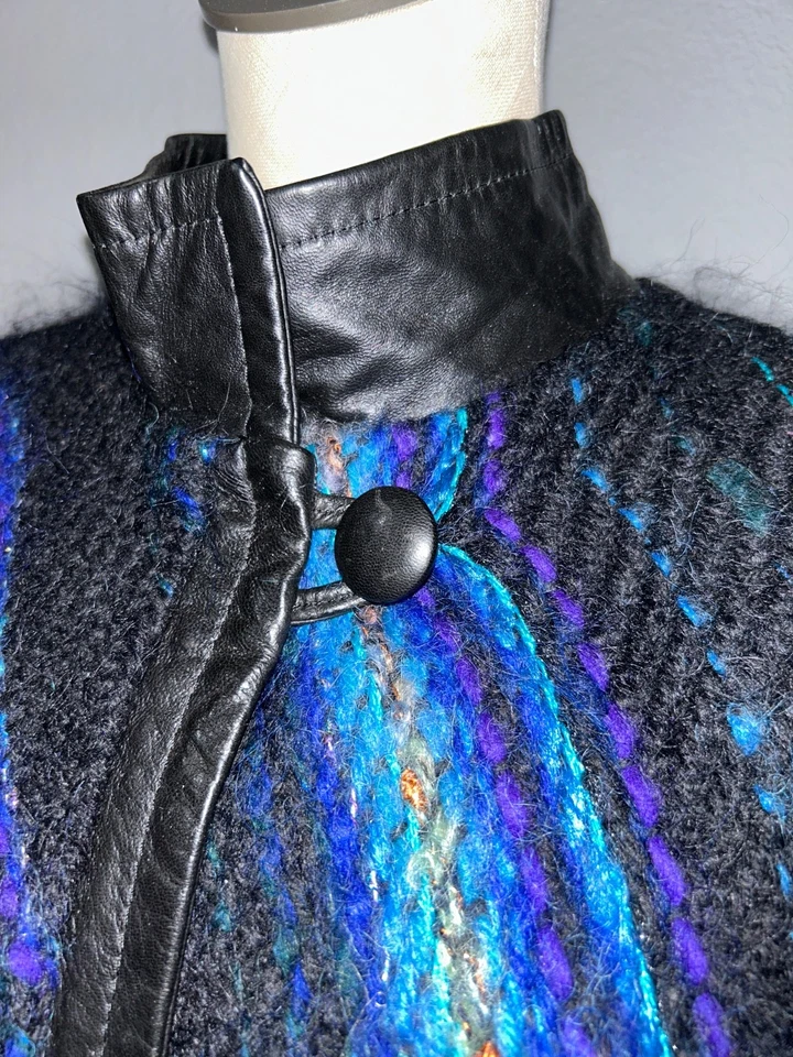 Danouchka Olivier France Women’s Vintage Leather & Mohair Cardigan Bomber - Image 3 of 4