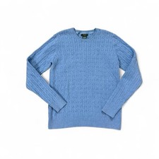 Eddie Bauer Blue Cable Knit Sweater Women  s Size L Cozy Pullover Crew Neck